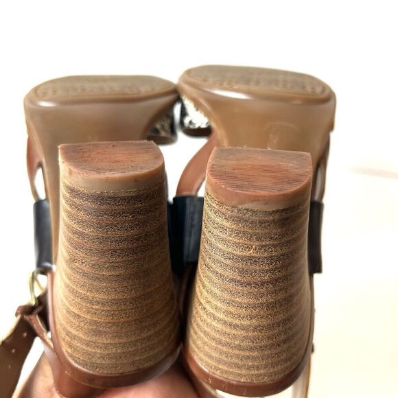 Naturalizer N5 Comfort Womens 8M Wood Heel Sandal Colorblock Sling Back Peep Toe - Picture 8 of 11